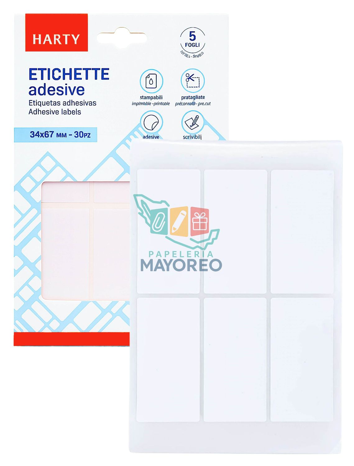 Etiquetas Adhesivas 34x67mm - Paq c/5 Hojas