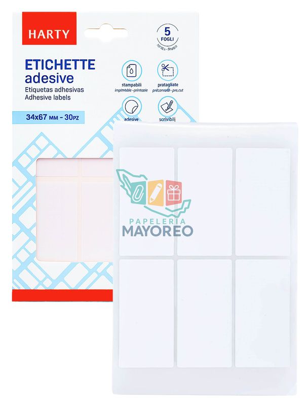 Etiquetas Adhesivas 34x67mm - Paq c/5 Hojas