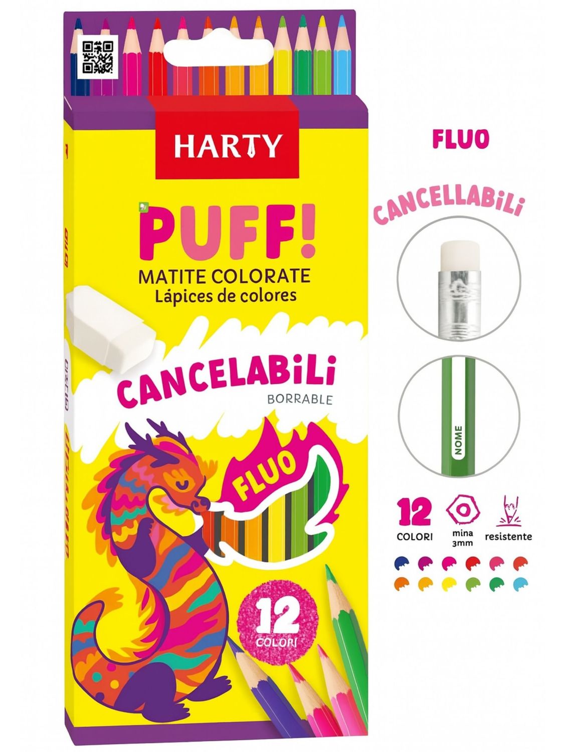 Colores c/12 borrables HARTY largos