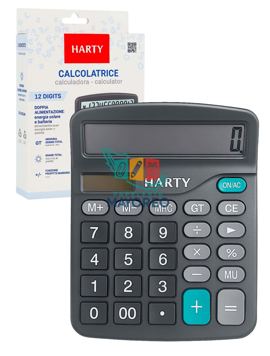 Calculadora HARTY 12 Díg Med – Energía Solar y Batería