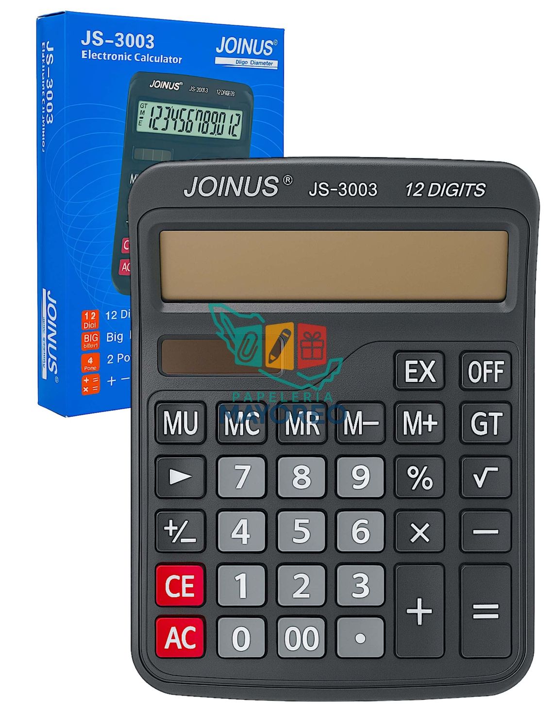 Calculadora HARTY 12 Díg Grande – Energía Solar y Batería