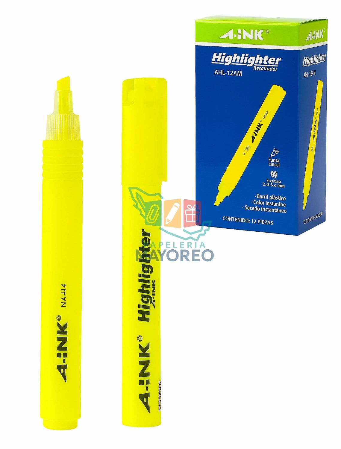 Resaltador c/12 Punta Cincel Amarillo