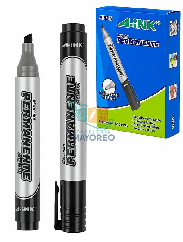 Marcador Permanente APM-N Punta Cincel – C/12 Negro