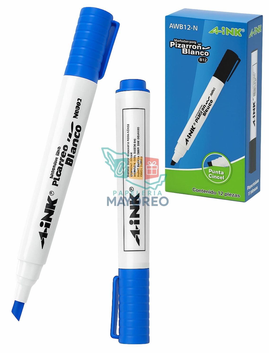 Marcador para Pizarrón Blanco Punta Cincel Azul c/12 pzas