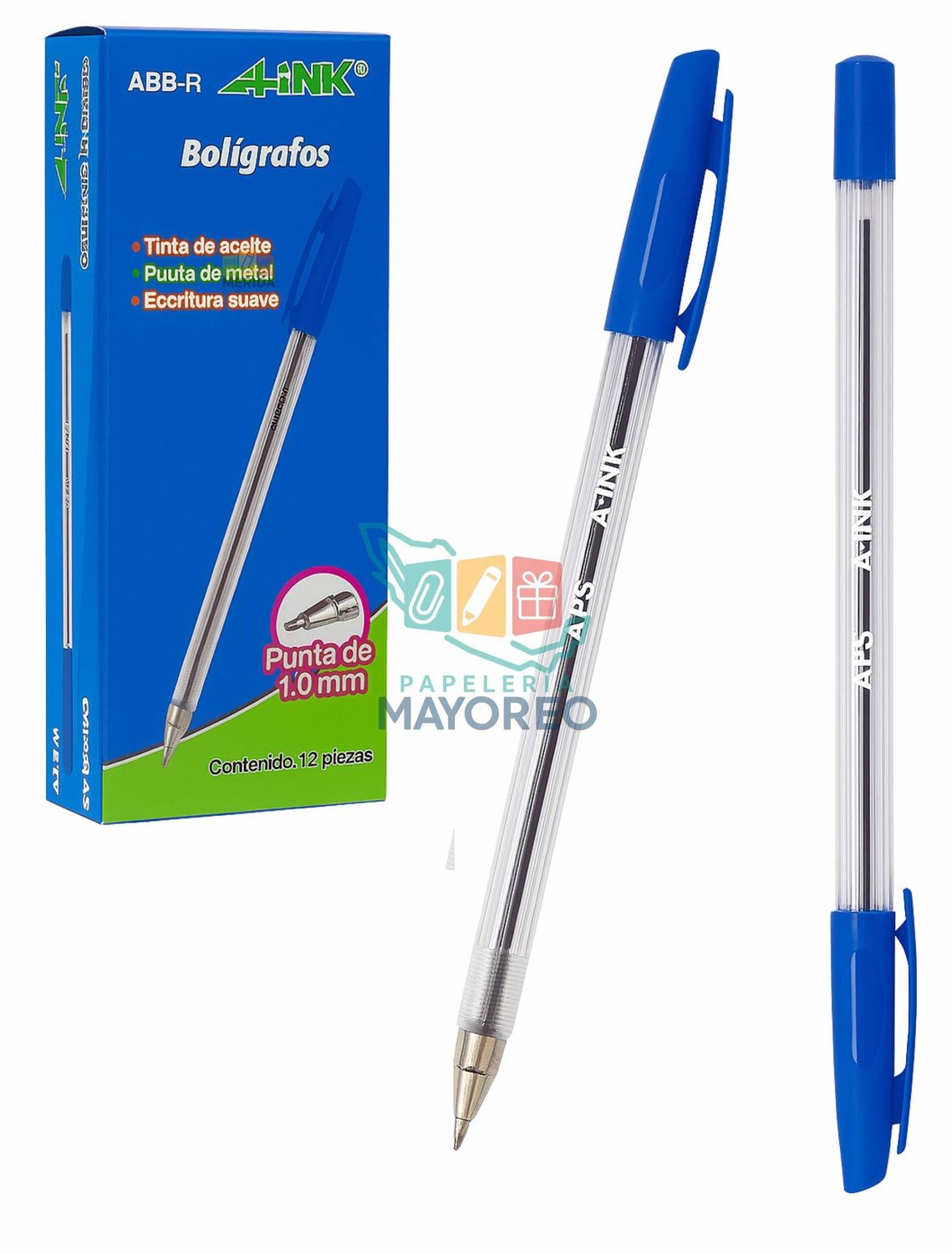 Boligrafos c/12 med AINK Azul