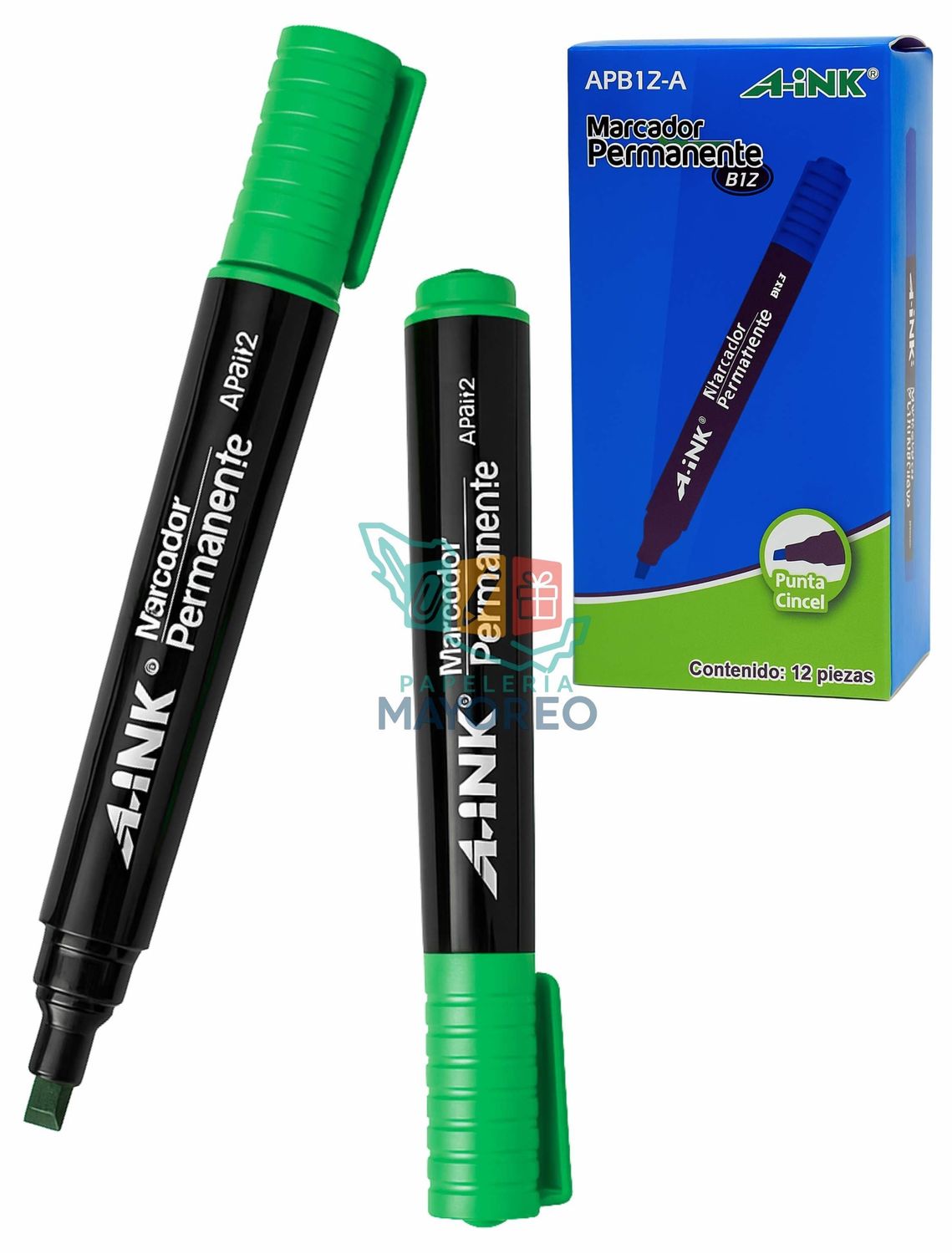 Permanente C/12 piezas – Punta Cincel(gruesa) Verde