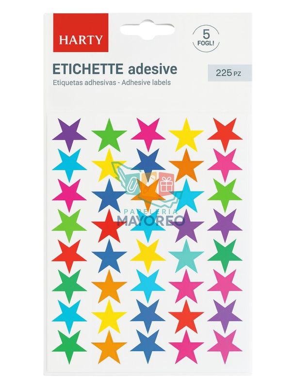 Etiquetas Adhesivas ESTRELLAS DE COLORES -paq. c/5 Hojas