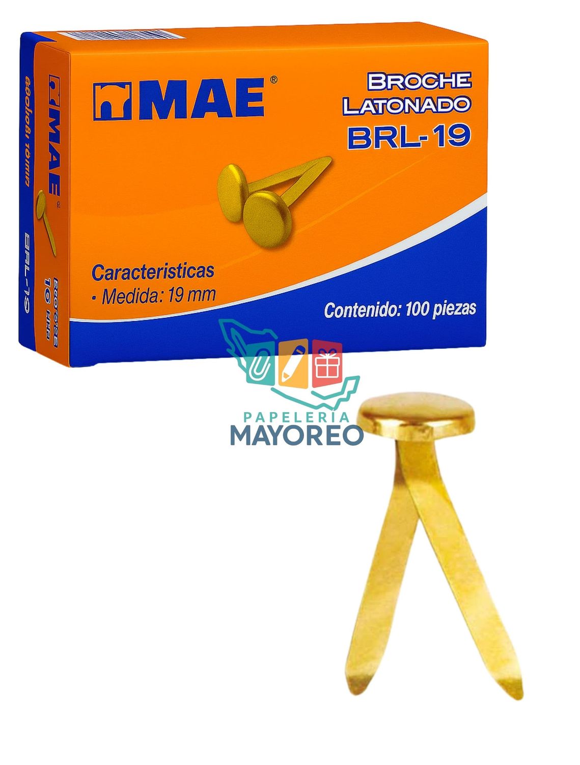 Broche latonado 19mm MAE- caja con 100 piezas