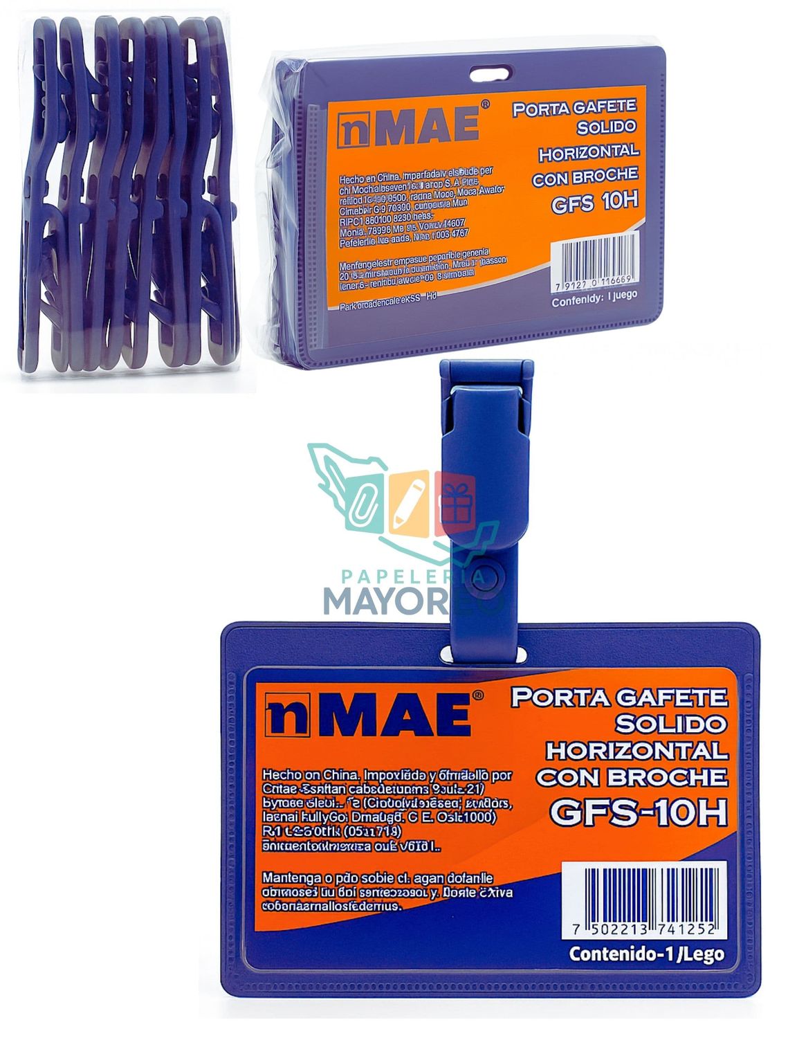 Portagafete horizontal con broche rigido c/10
