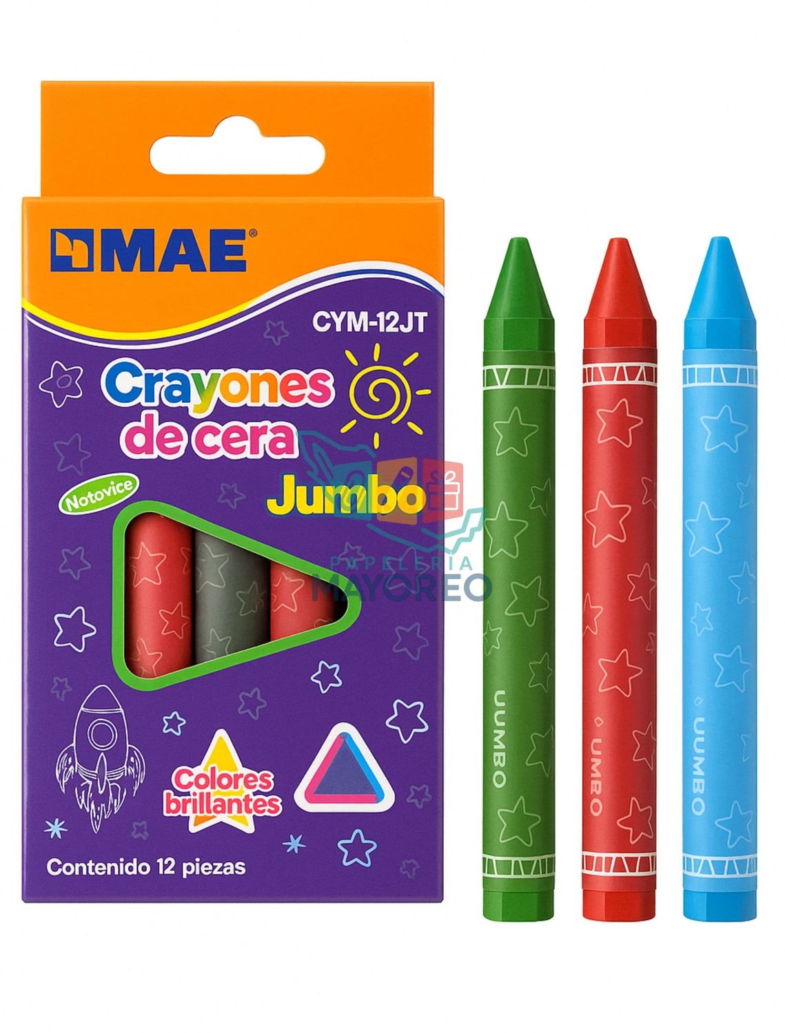 Crayones C/12 Jumbo triangular de cera MAE