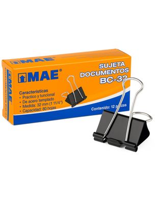 Sujetadocumentos 32 mm c/12 pzas MAE
