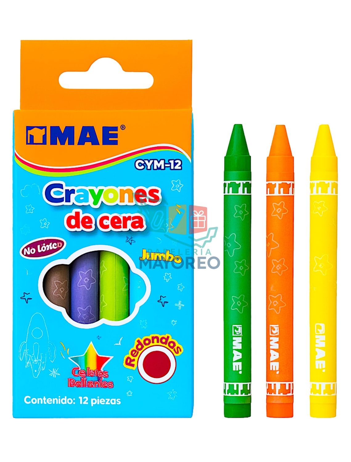 Crayones C/12 redondos de cera MAE delgados