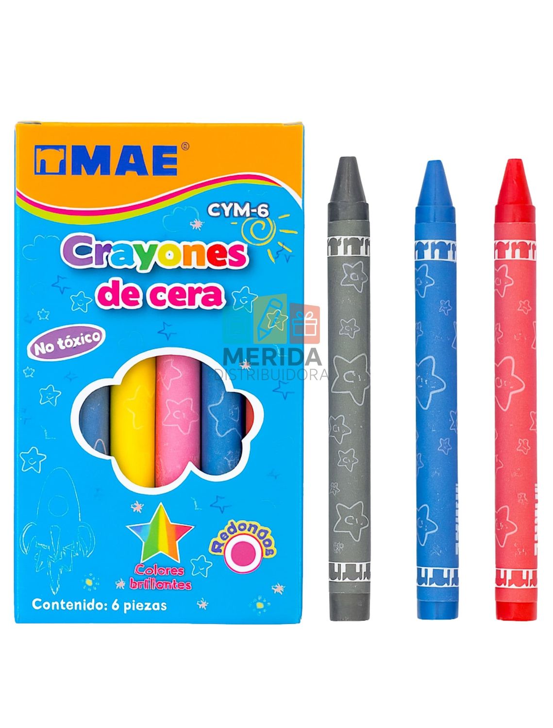 Crayones C/6 redondos de cera MAE delgados