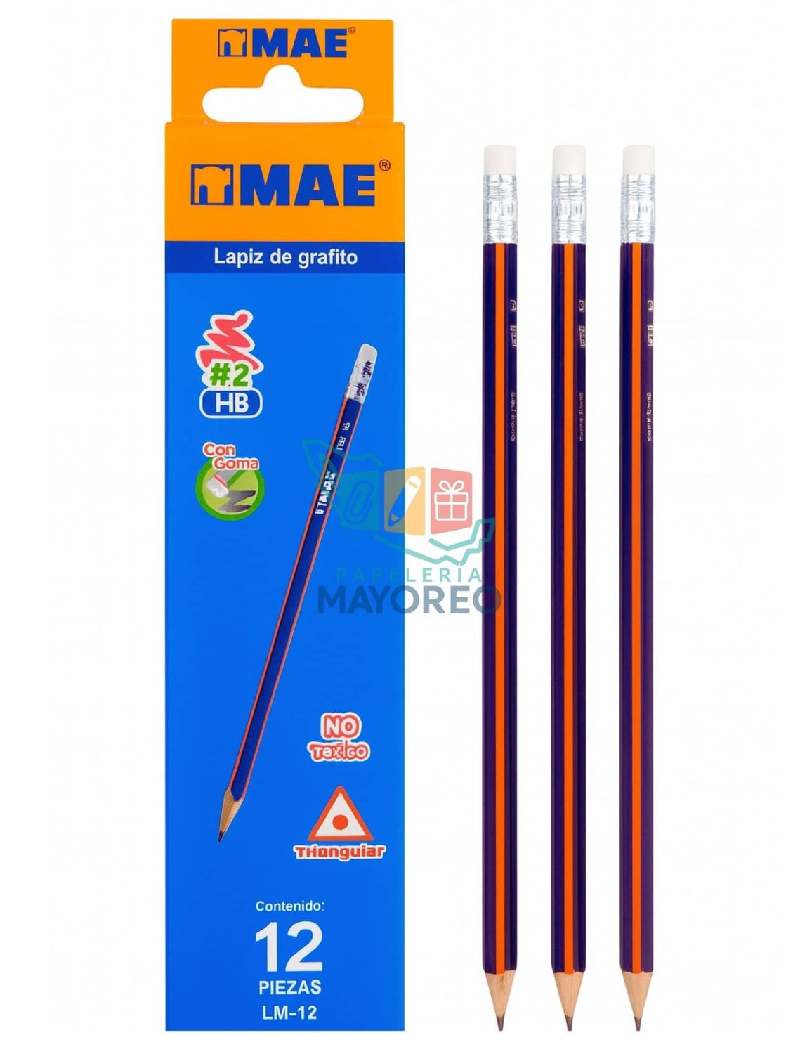 Lápiz MAE #2 HB con Goma – C/12 Pzas  (Triangular)
