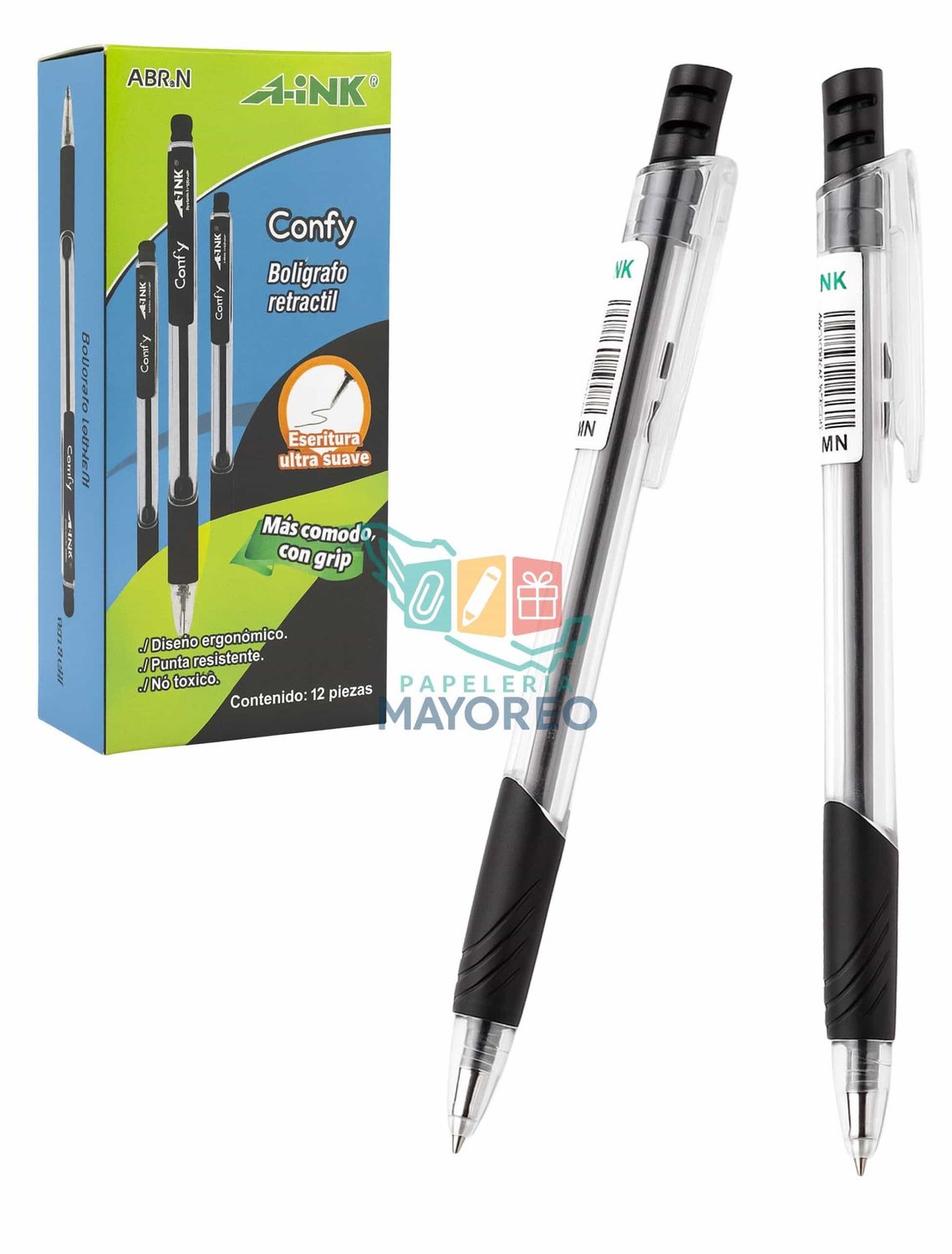 Bolígrafo Retráctil c/12 A-INK Negro
