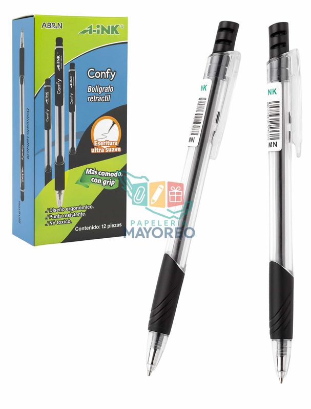 Bolígrafo Retráctil c/12 A-INK Negro