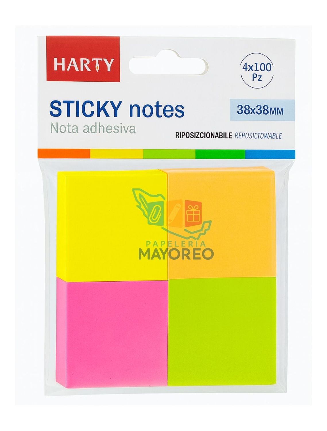 Notas adhesivas HARTY  paq. con 4 38x38mm