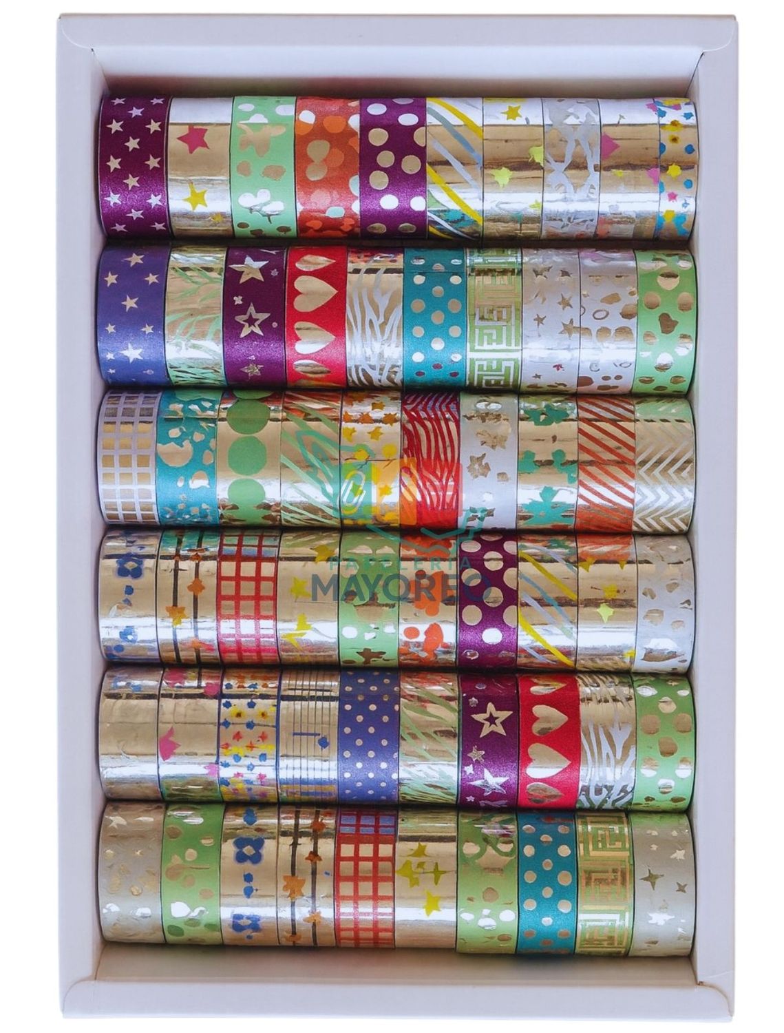 Cinta decorada metálica paq. c/ 6 rollos con 10 piezas