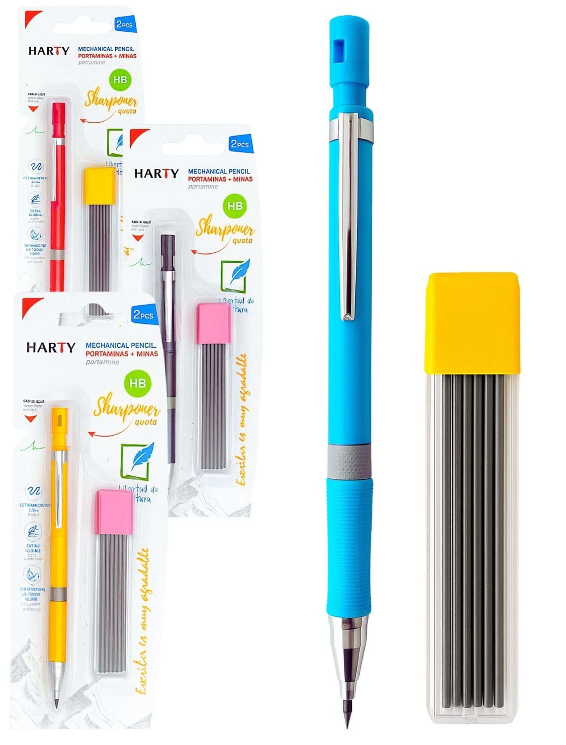 Portaminas Harty 2mm con Minas + Sacapuntas Integrado