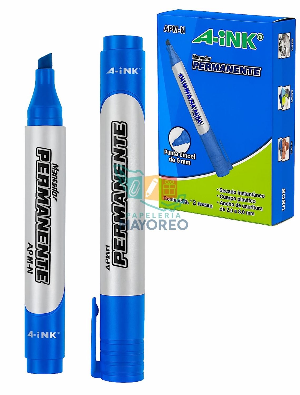 Marcador Permanente APM-N Punta Cincel – C/12 Negro