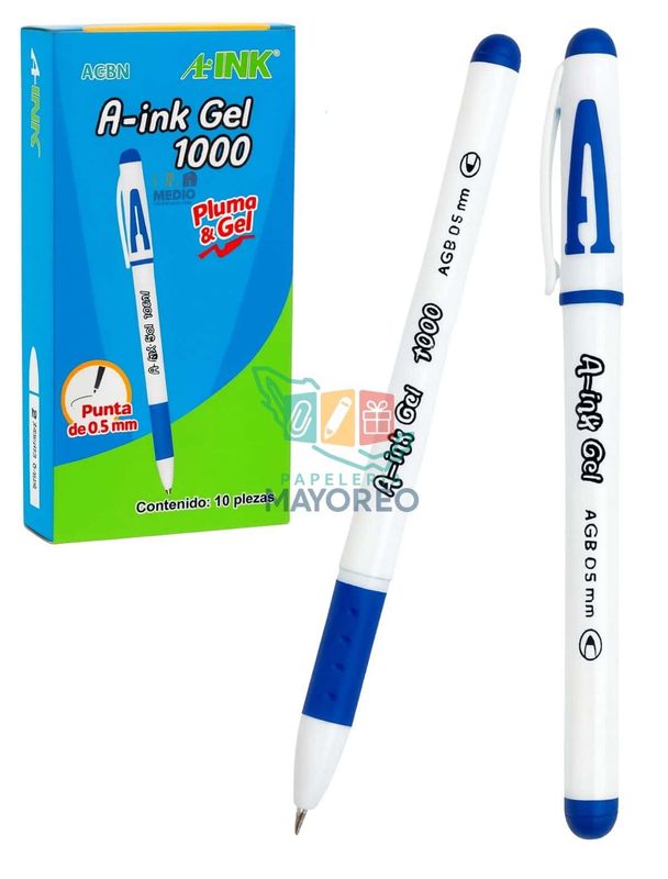 Pluma Gel A-INK 1000 – Punta fina de 0.5 mm – C/12 azul