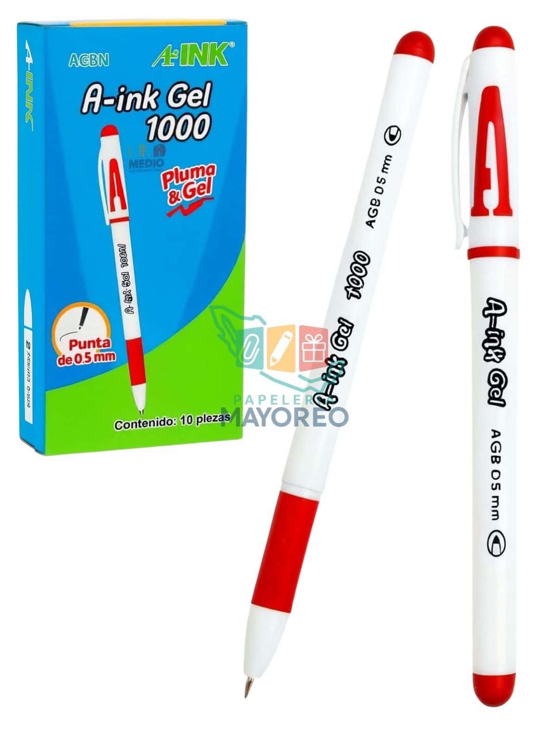 Pluma Gel A-INK 1000 – Punta fina de 0.5 mm – C/12 rojo