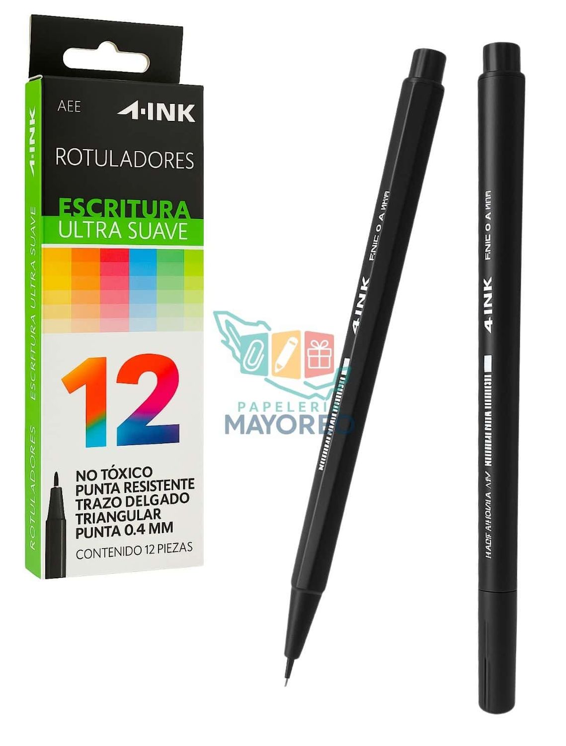 Rotuladores 4INK Negro Escritura  0.4 mm con 12 pzas
