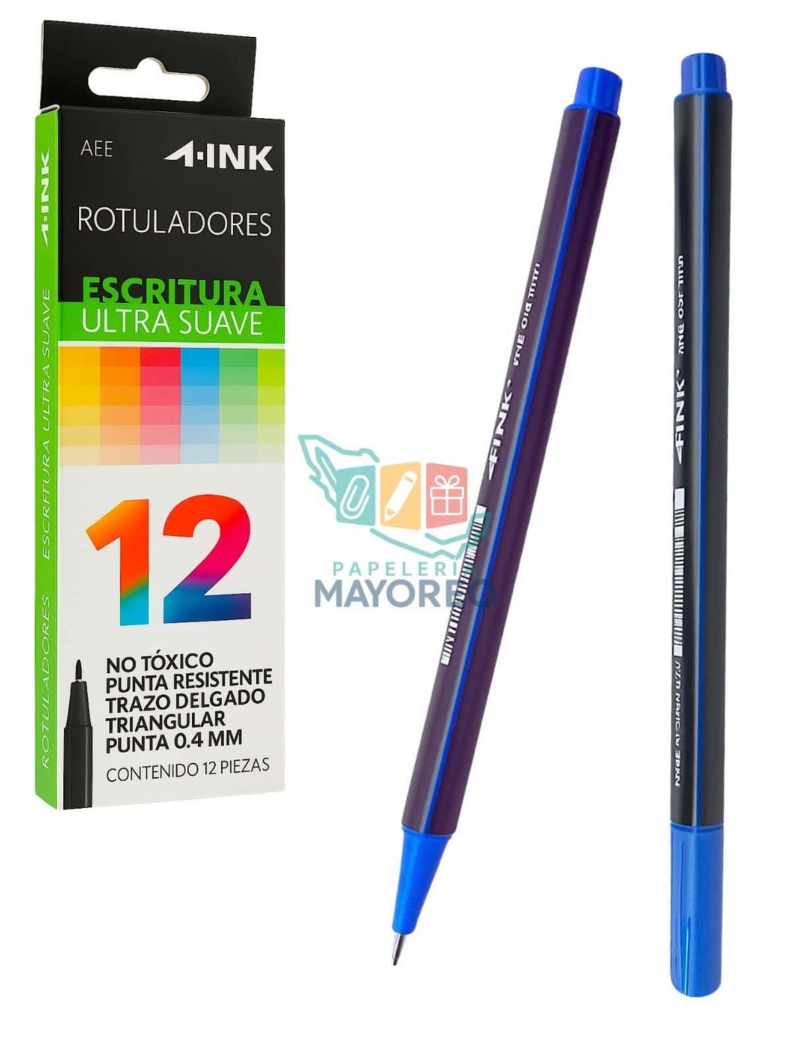 Rotuladores AINK Azul Escritura  0.4 mm con 12 pzas