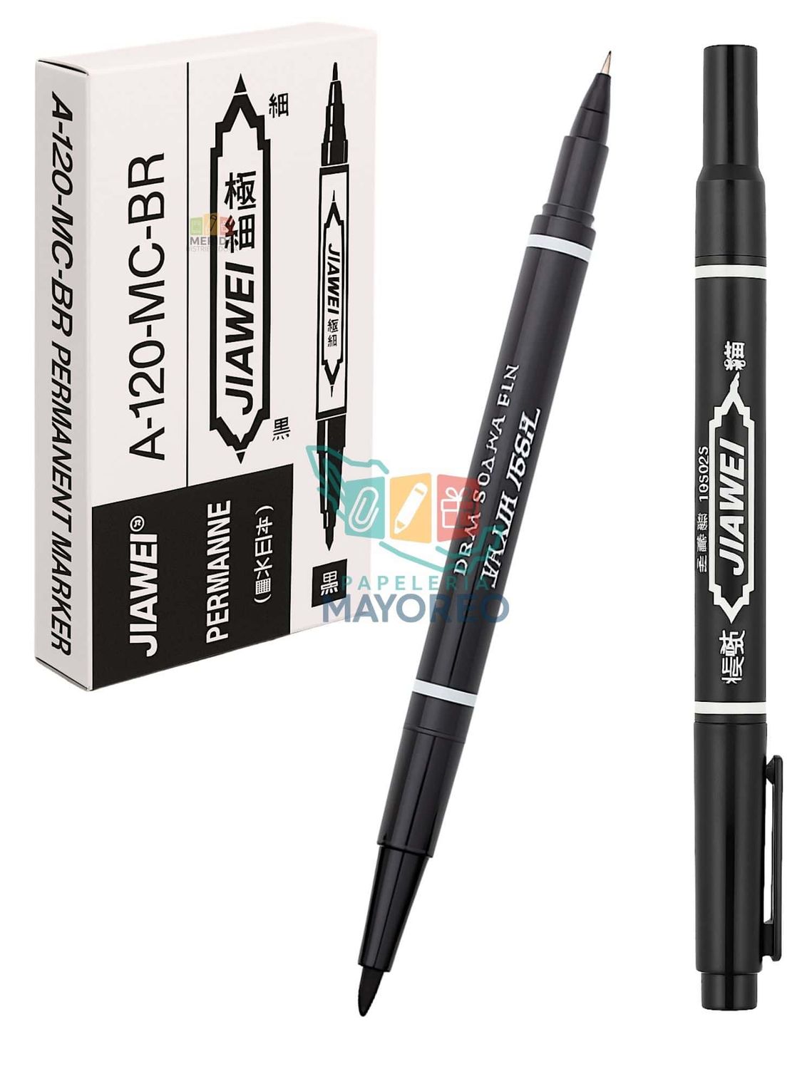 Marcador Permanente Negro Doble Punta c/10 pzas