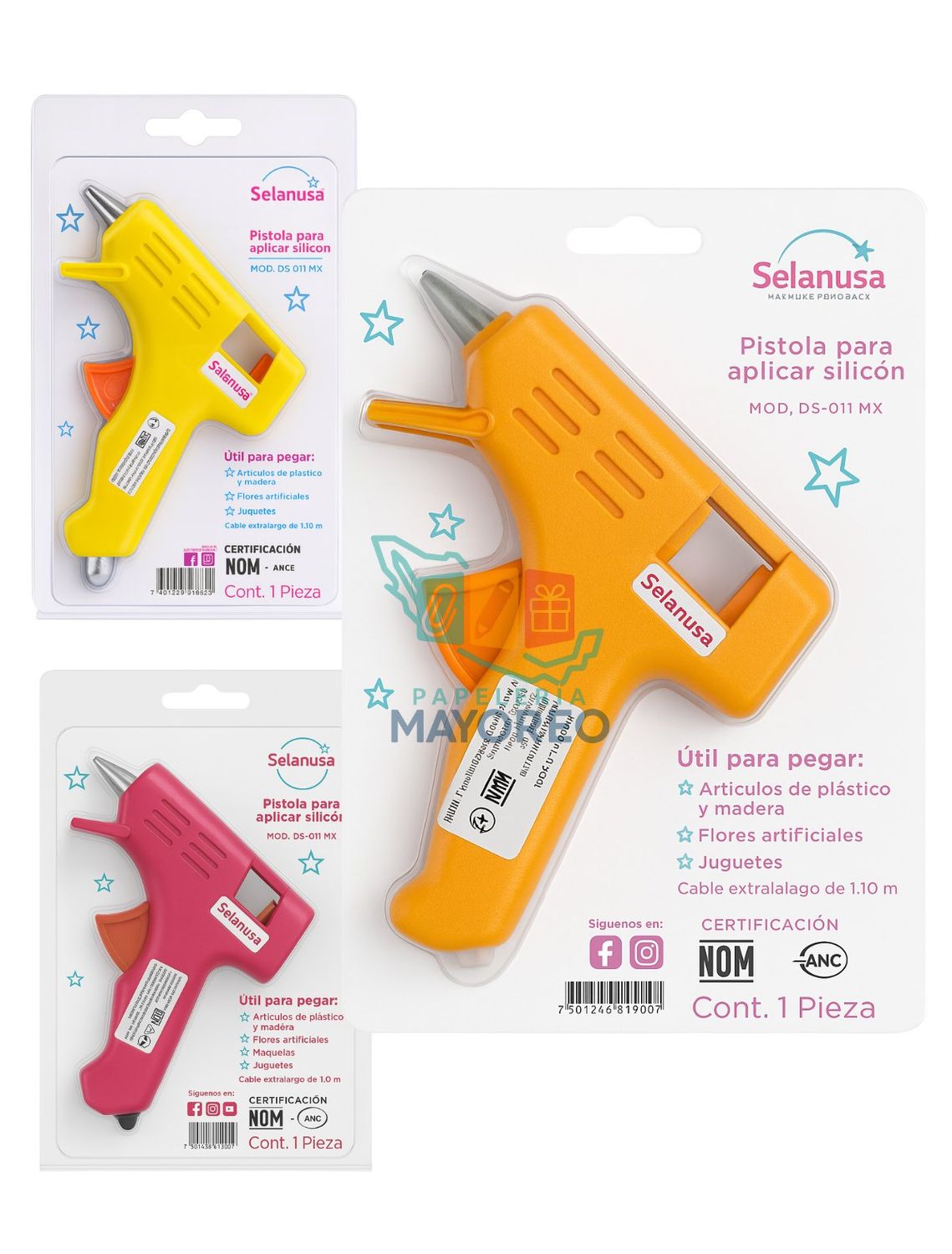 Pistola de silicon Selanusa colores surtidos