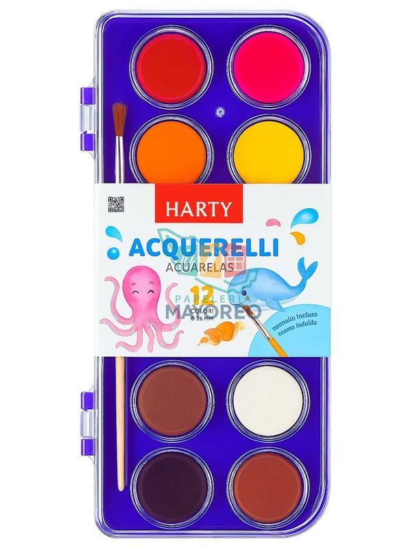 Acuarelas Harty 12 colores | Estuche con pincel