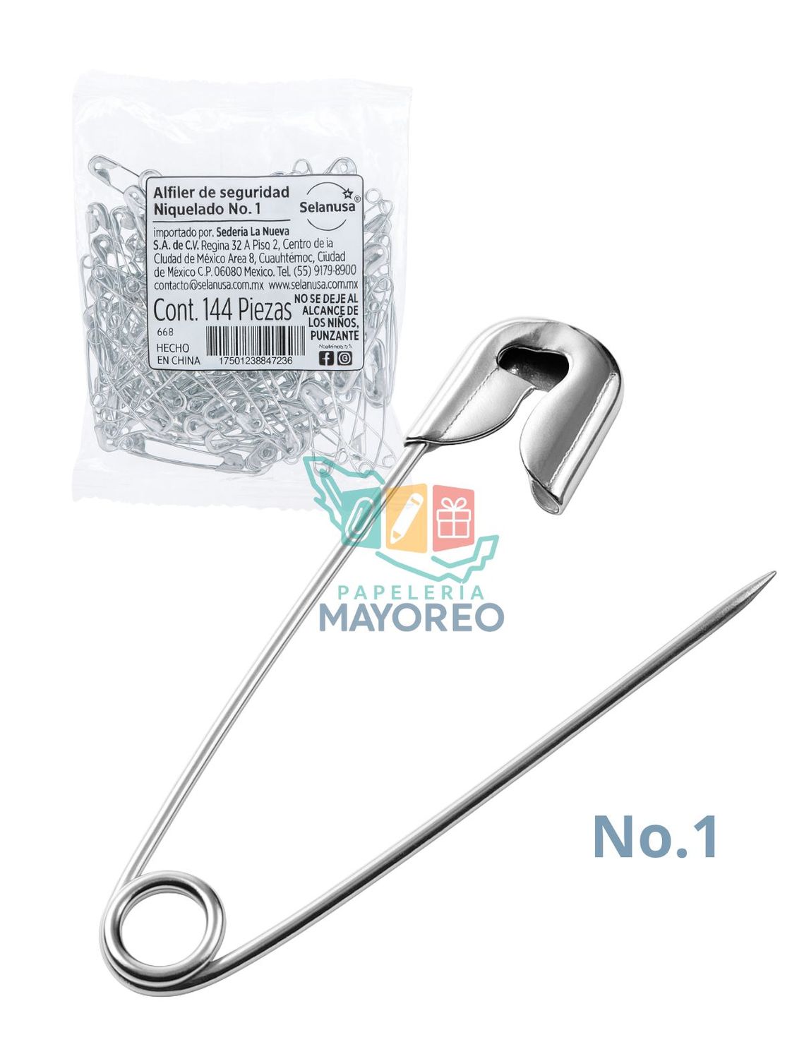 Alfiler de seguridad plata c/144 #1 Selanusa