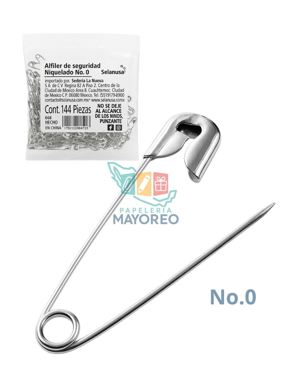 Alfiler de seguridad plata c/144 #0 Selanusa