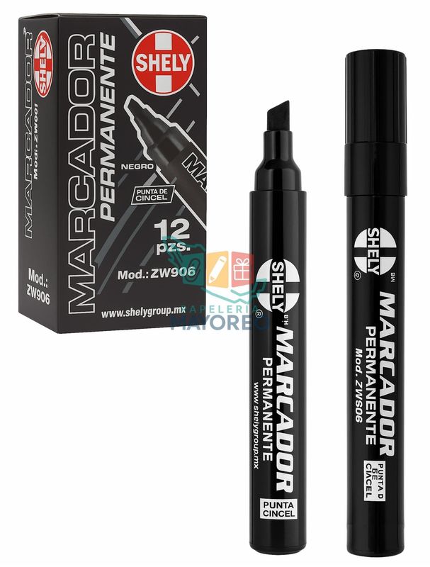 Marcador Permanente SHELY Punta Cincel c/12 pzas Negro