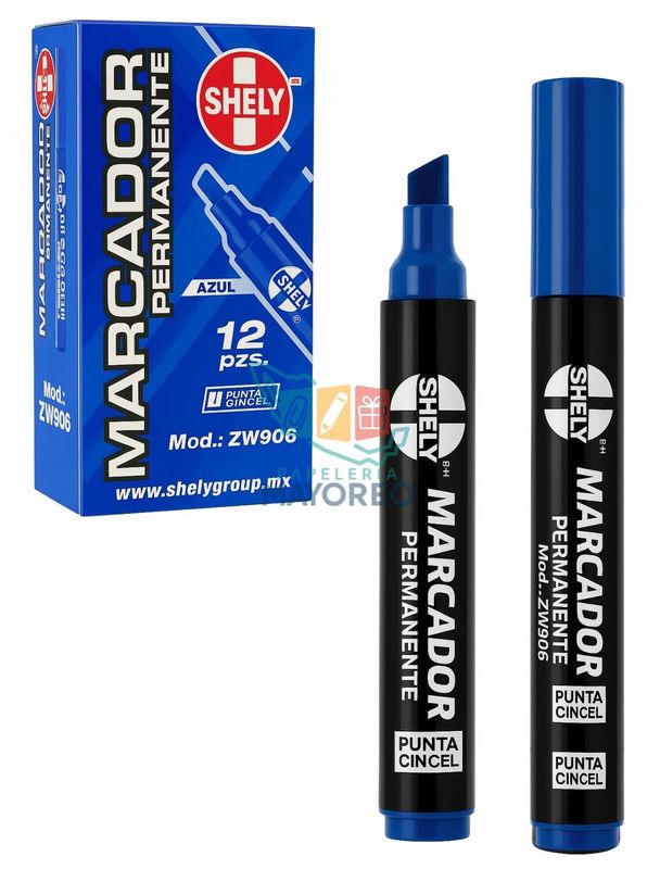 Marcador Permanente SHELY Punta Cincel c/12 pzas Azul
