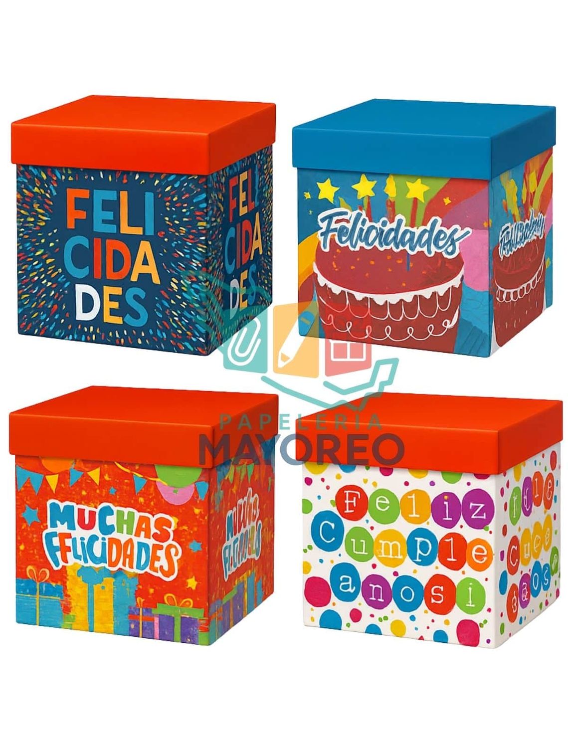Cajas 22cm c/4 Pad Color Gruesa Cumpleaños