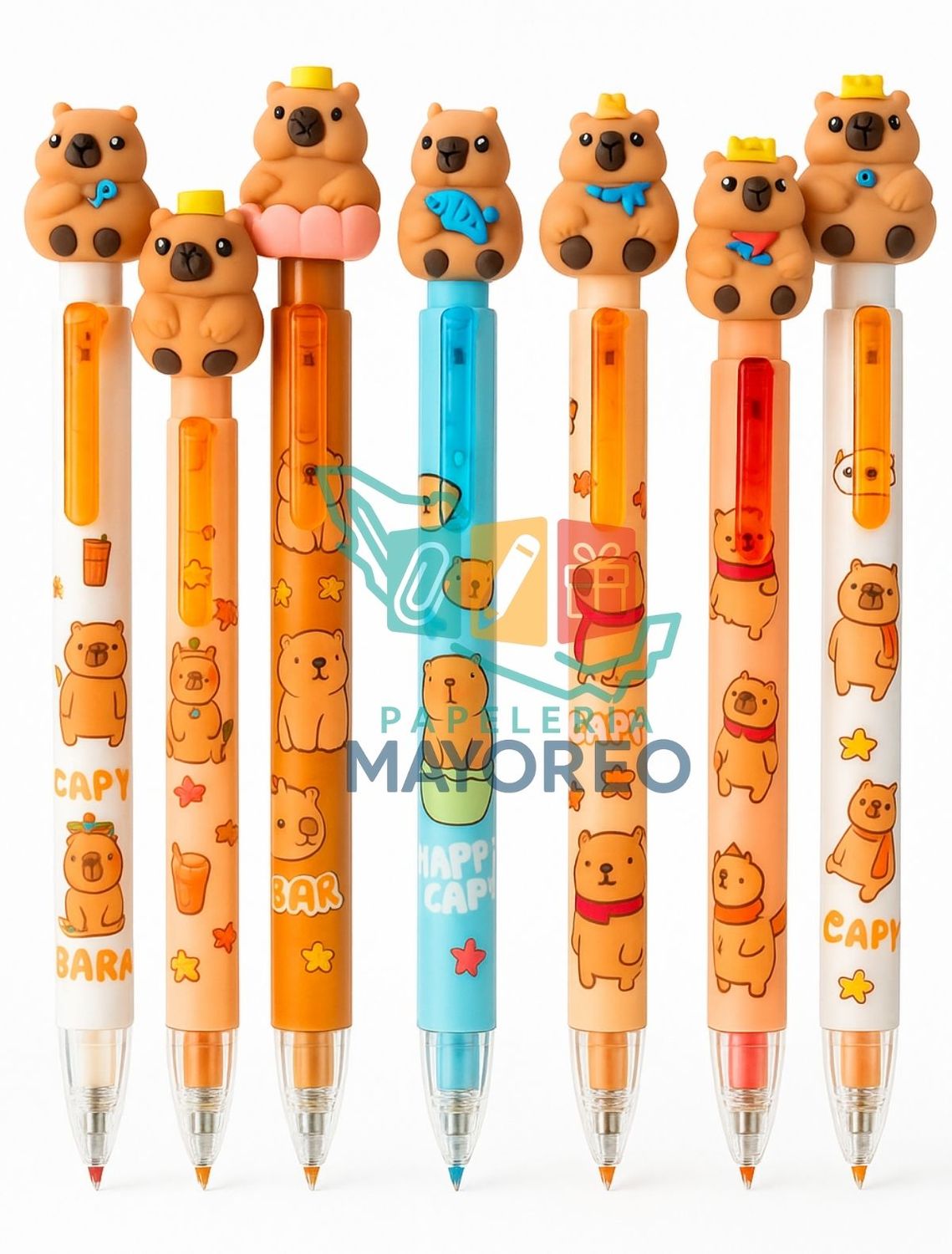 Bolígrafo c/6 Capibara – Punta de gel kawaii