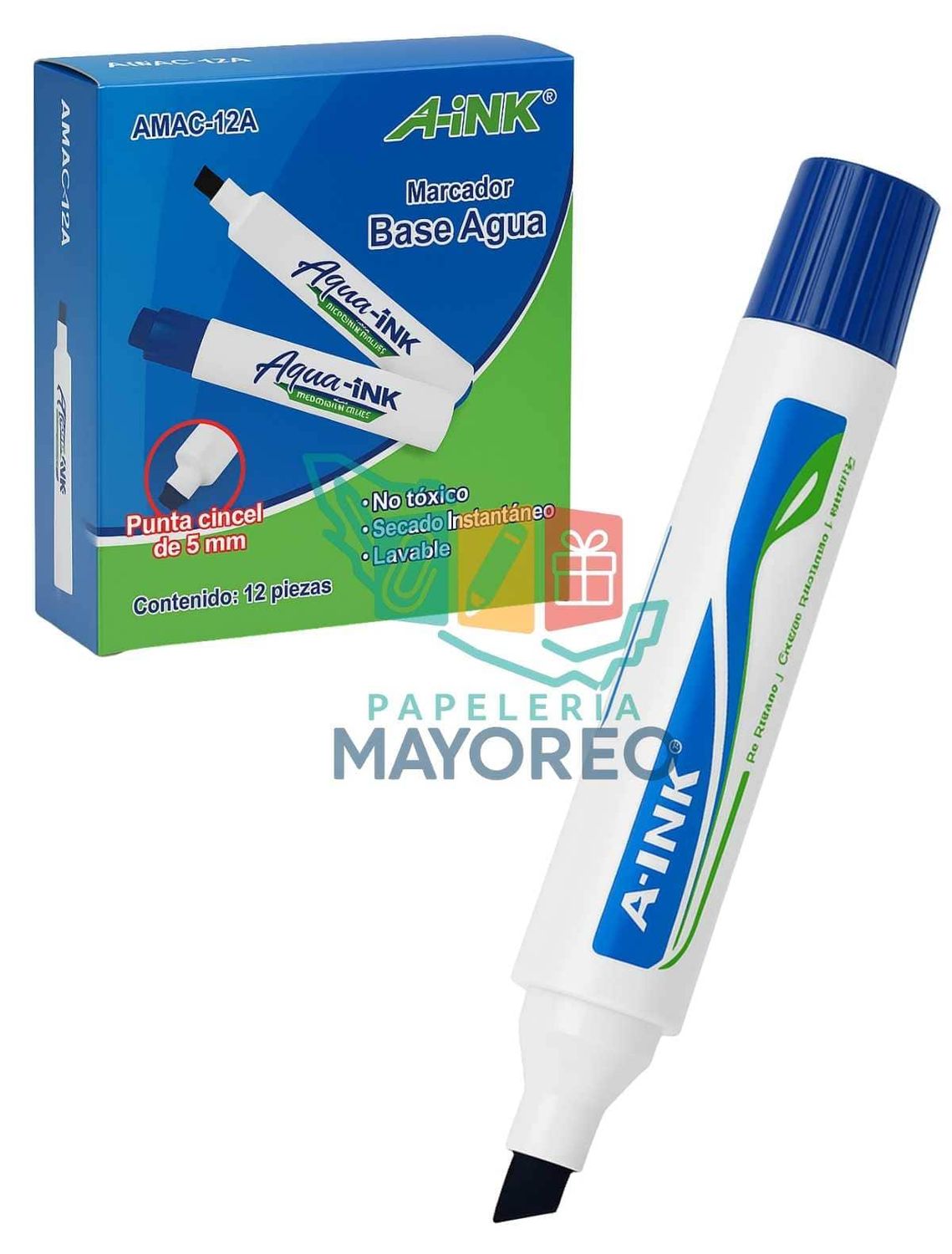 Marcadores Base Agua A-INK – Cincel 5 mm Azul