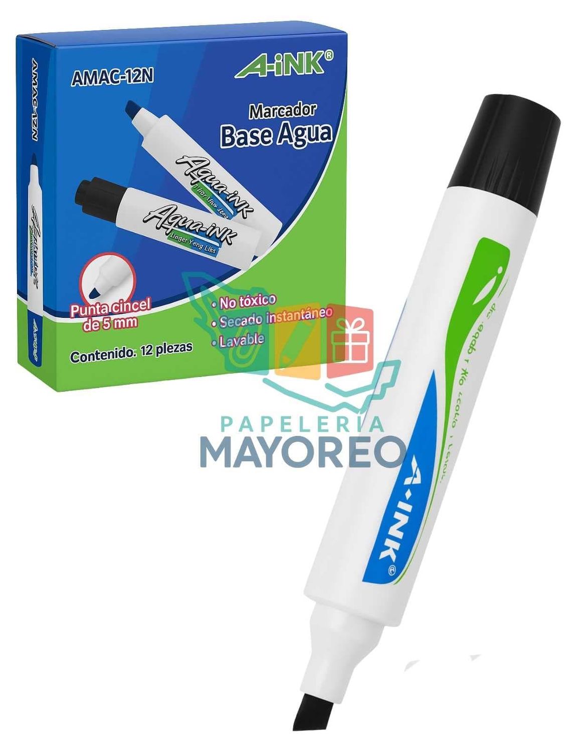 Marcadores Base Agua A-INK – Cincel 5 mm Negro