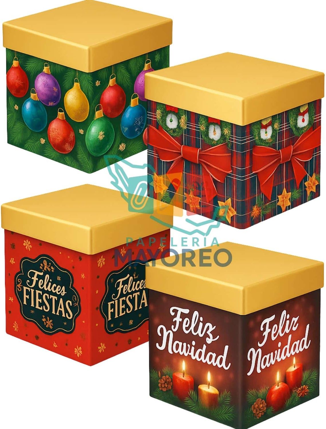 Cajas c/4 Navideñas 22×22 cm Navideseos Gruesas