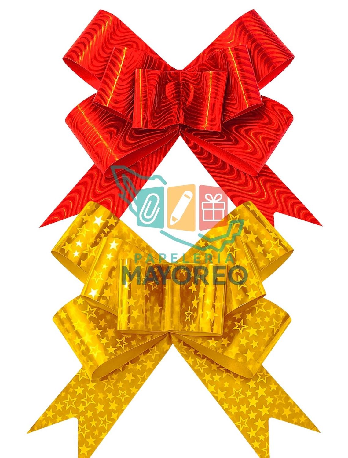 Moños c/50 Ondas Metálico Rojo Y Oro Med