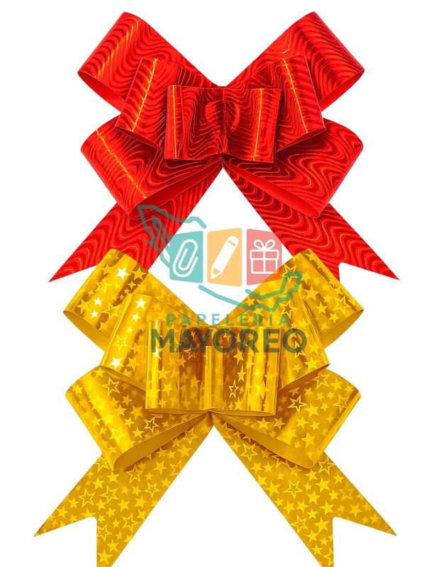 Moños c/50 Ondas Metálico Rojo Y Oro Med