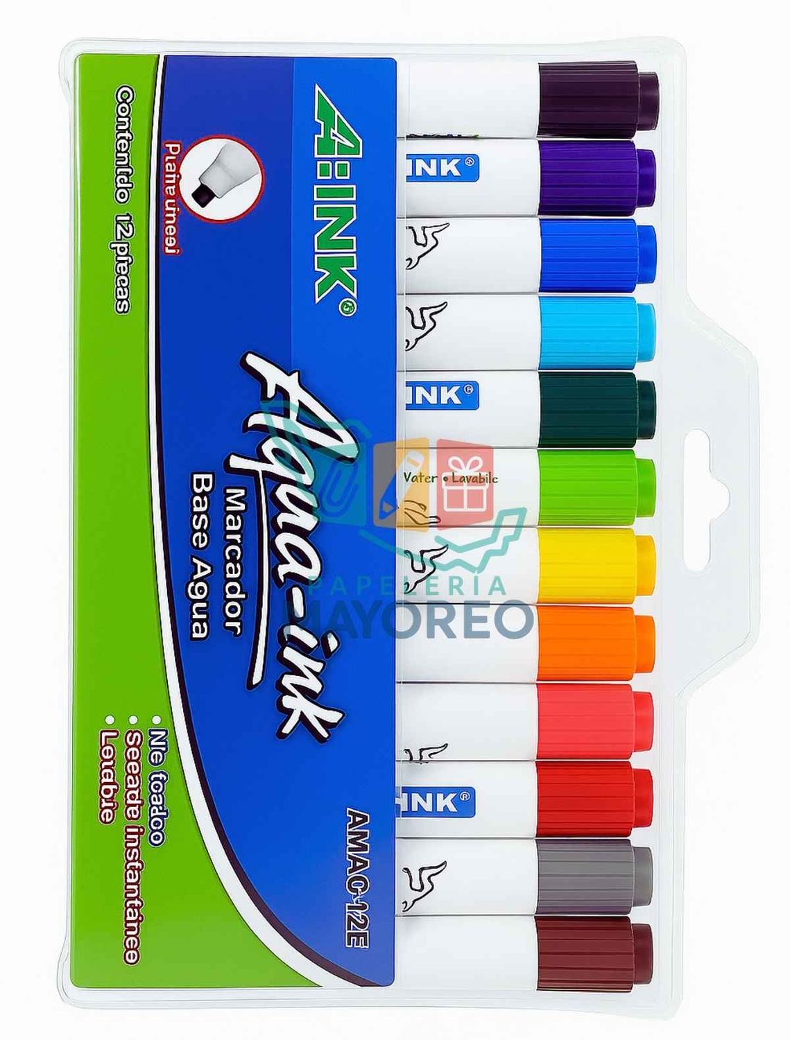 Marcadores A-INK Base Agua c/12 Colores AMAC-12E