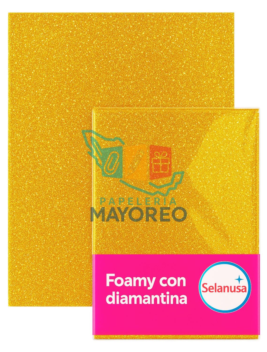 Foamy con Diamantina Amarillo (43×56 cm) Paq c/5