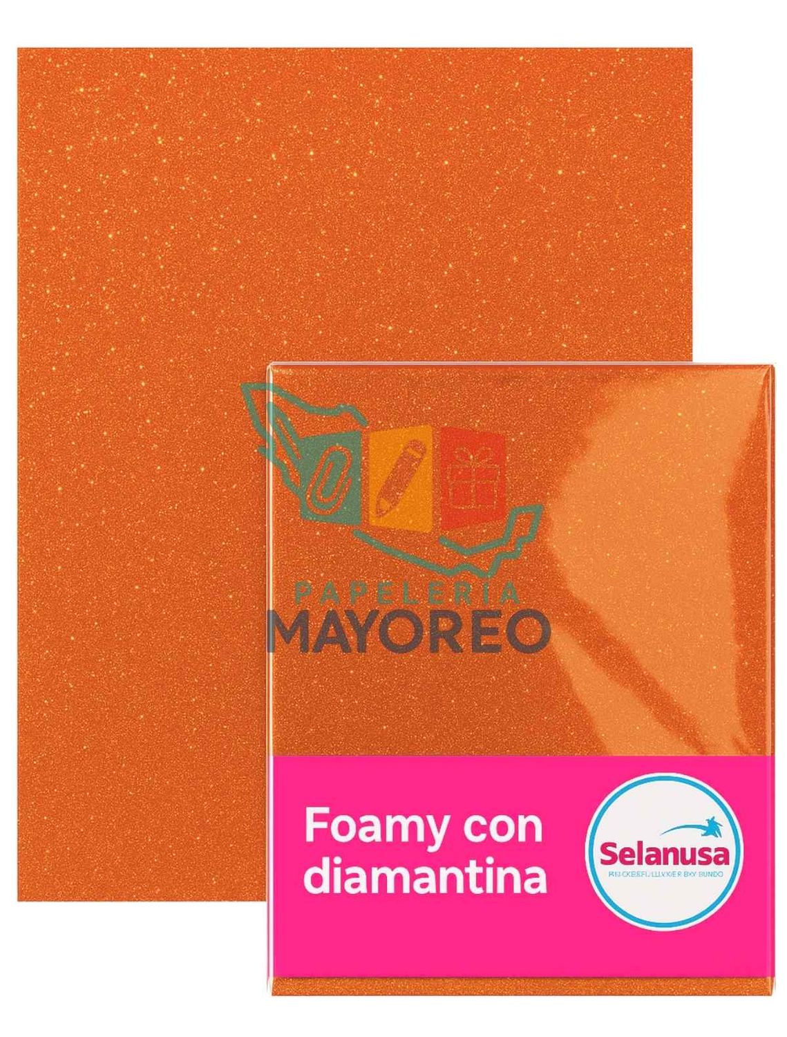 Foamy con Diamantina Naranja (43×56 cm) Paq c/5