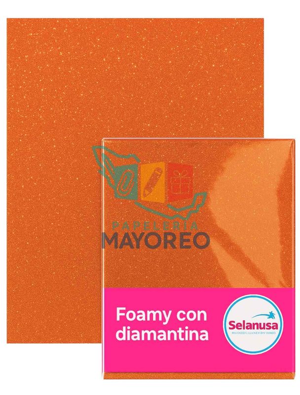Foamy con Diamantina Naranja (43×56 cm) Paq c/5