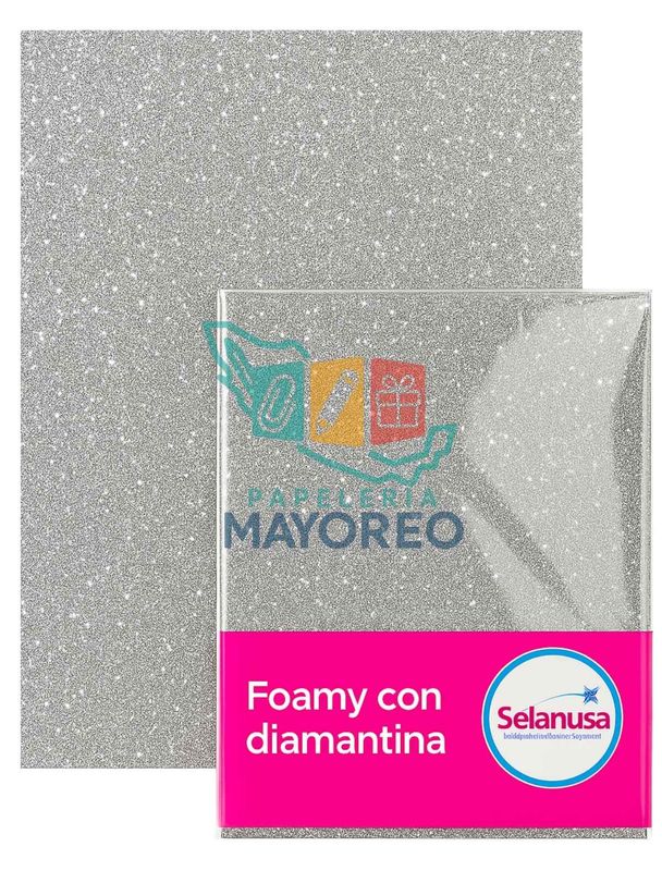 Foamy con Diamantina Plata (43×56 cm) Paq c/5