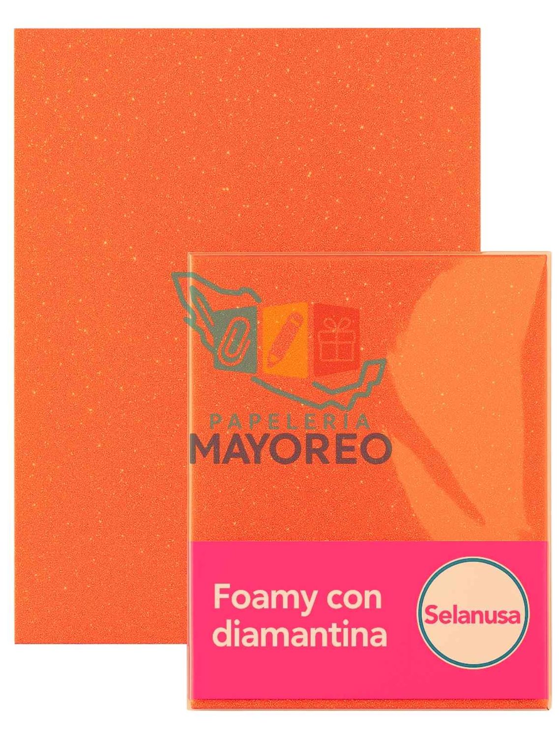 Foamy con Diamantina Naranja neon 002 (43×56 cm) Paq c/5
