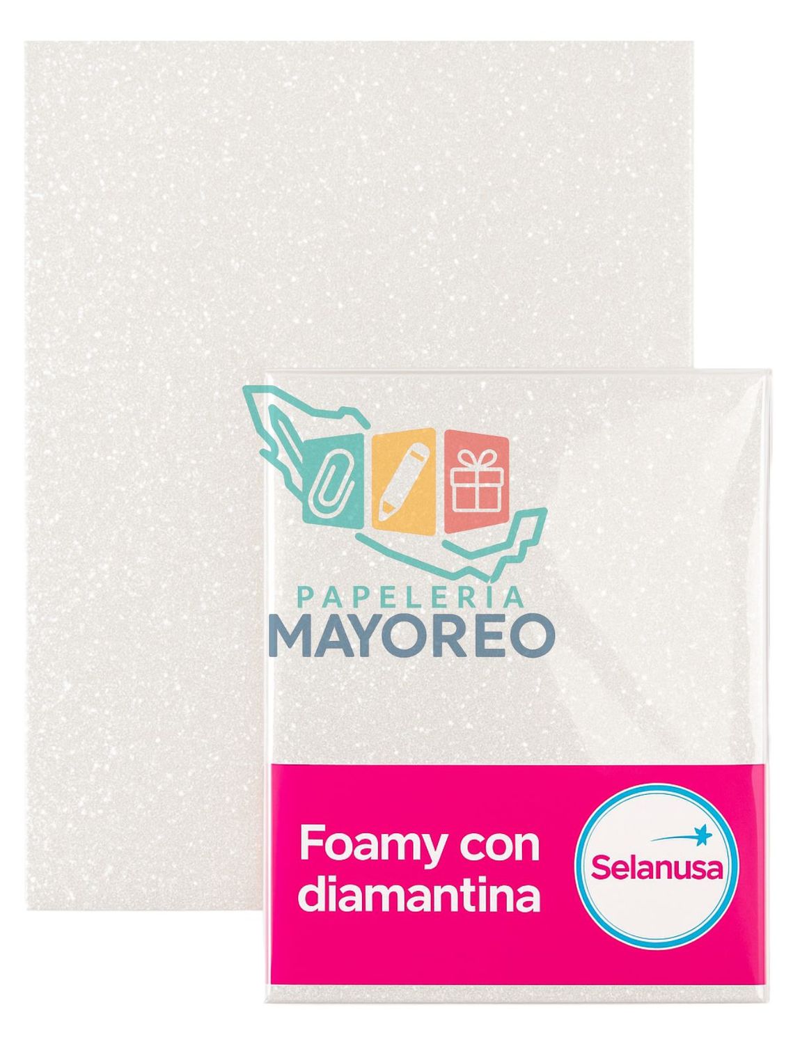Foamy con Diamantina Blanco (43×56 cm) Paq c/5