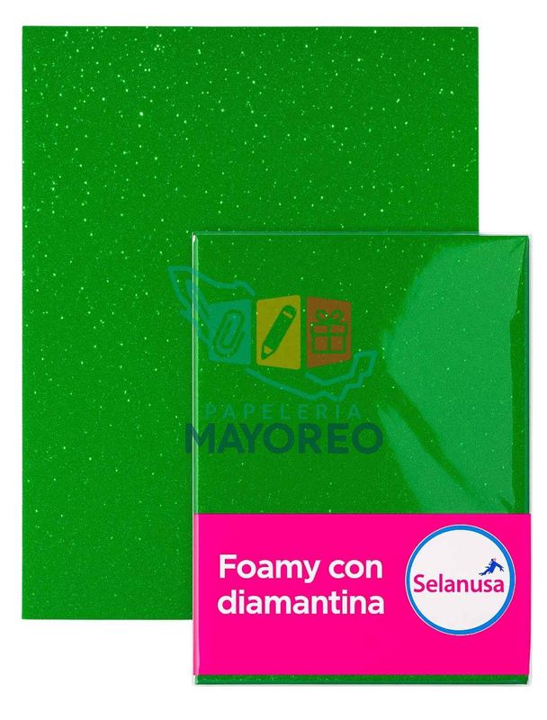 Foamy con Diamantina Verde Bandera (43×56 cm) Paq c/5
